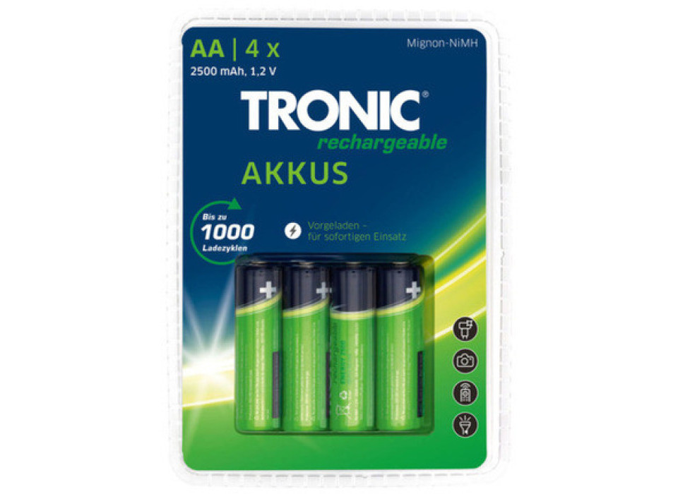 4 x Tronic AA 2500mAh oplaadbare batterijen 1.2v 