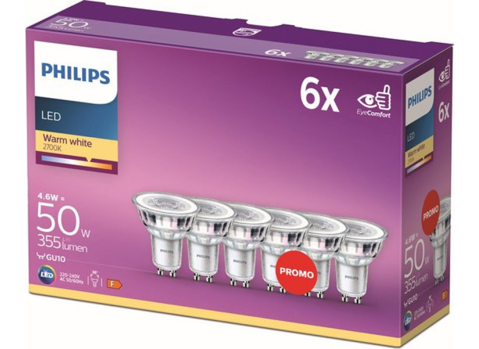 6X Philips energiezuinige LED Spot 50 W GU10